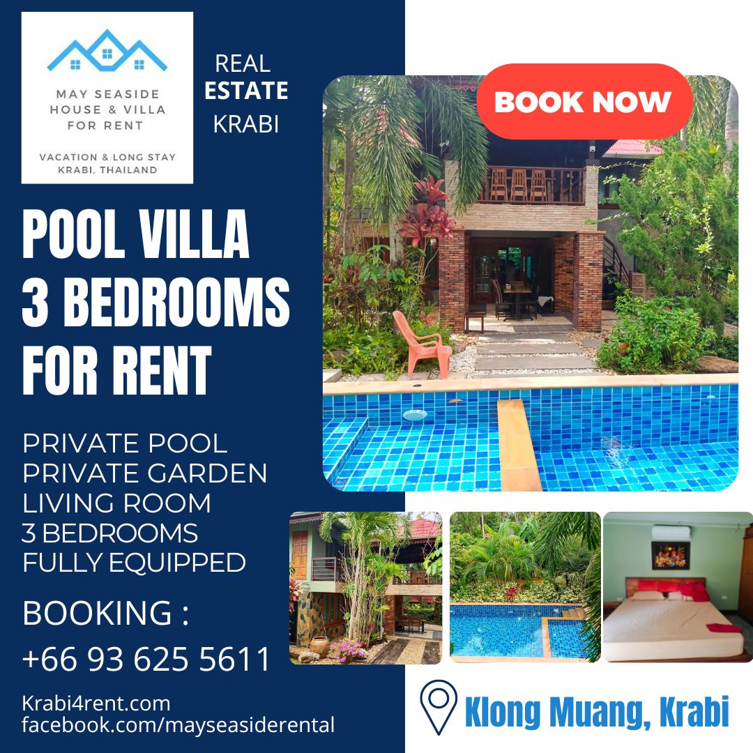 Pool Villa 3 bedrooms for rent Klong Muang Krabi