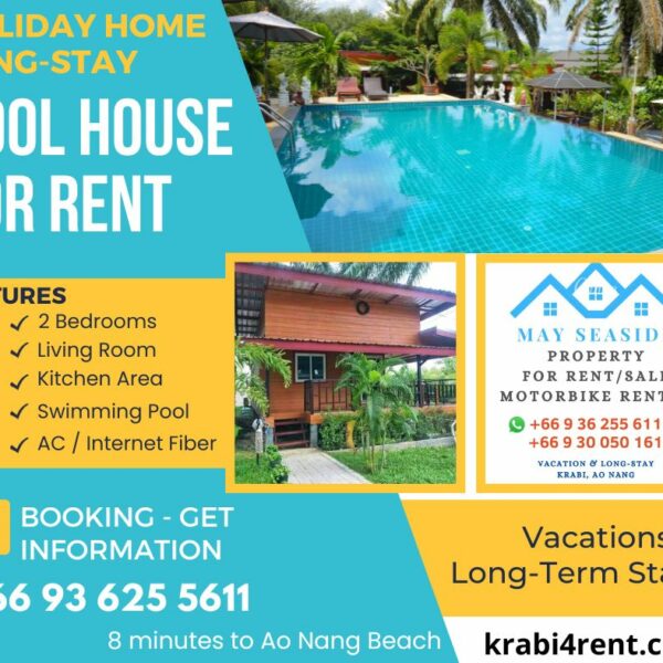 Charming Pool House for Rent in Ao Nang, Krabi — Ideal for Relaxing Vacations and Long-Term Stays